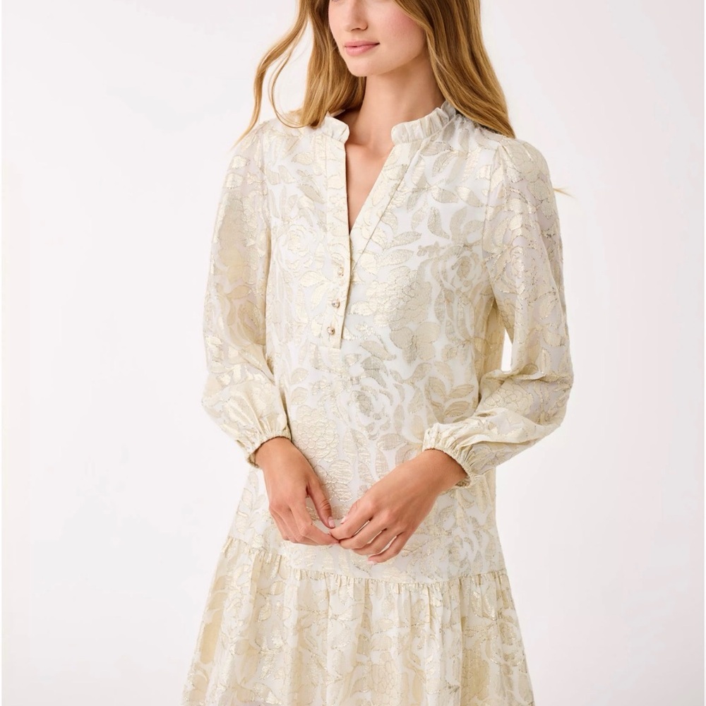 Lilly Pulitzer Evaline Cream Gold Floral Silk Dress